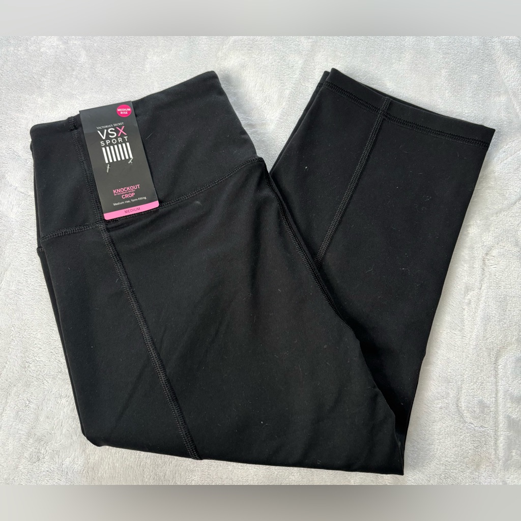 Knockout By Victoria's Secret Black Vsx Sport High-Rise Crop Leggings Medium Nwt